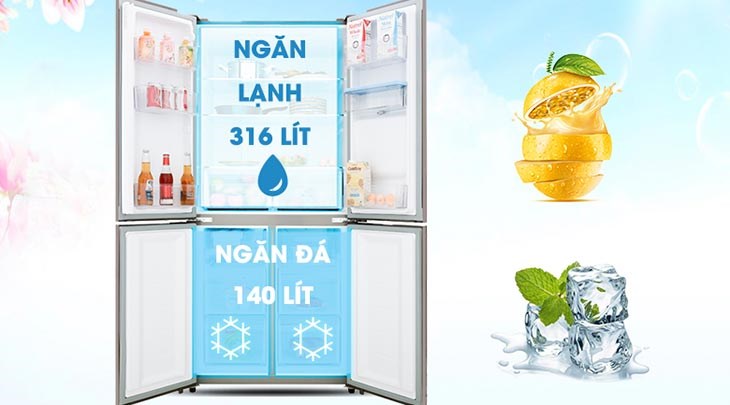 Tủ lạnh Aqua Inverter 456 lít AQR-IGW525EM GB có dung tích 456 lít phù hợp gia đình có 4 - 5 người