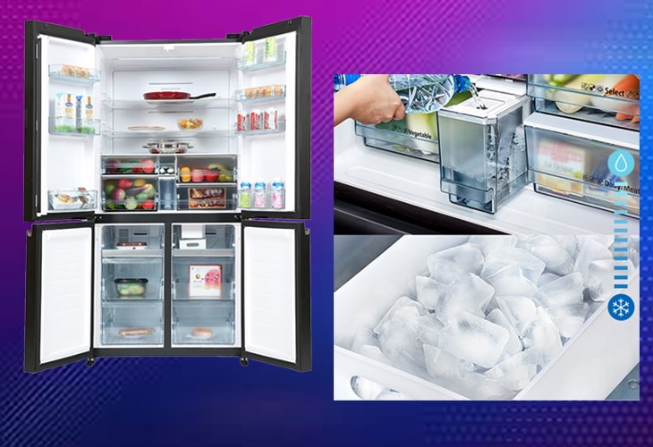 Làm đá tự động trên tủ lạnh Hitachi nhiều cửa cao cấp giúp người dùng sử dụng đá viên thoải mái, giảm thiểu thao tác làm đá theo cách thủ công