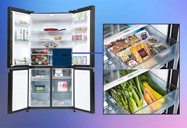 Khay chuyển đổi (đồ khô - rau quả) trên tủ lạnh Hitachi cao cấp giúp bảo quản đồ khô hoặc rau quả tối ưu với môi trường phù hợp, giúp kéo dài thời gian bảo quản tốt hơn