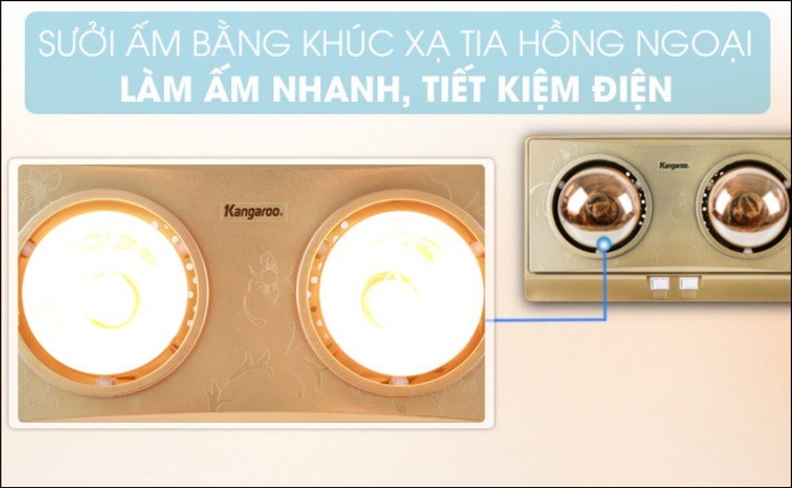 Đèn sưởi nhà tắm Kangaroo KG247V 550W sử dụng công nghệ hồng ngoại giúp người dùng không bị khô da