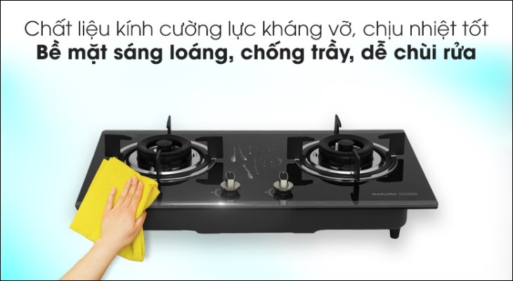 Bếp gas âm Sakura SG-2530GB có mặt bếp bằng kính cường lực dễ dàng lau chùi và vệ sinh
