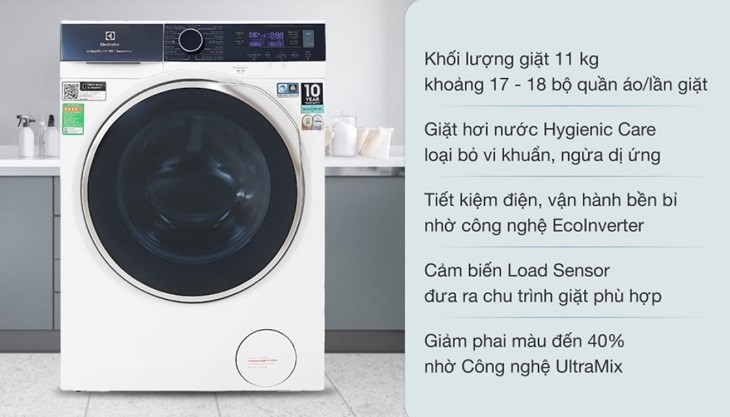 Máy giặt Electrolux Inverter 11 kg EWF1142Q7WB có nhiều ưu điểm nổi bật phù hợp cho gia đình trên 7 người với giá khoảng gần 15 triệu đồng (cập nhật tháng 5/2023)