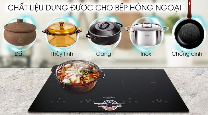 Bếp hồng ngoại đôi lắp âm Whirlpool ACT752/BLV dùng được với tất cả chất liệu nồi chảo