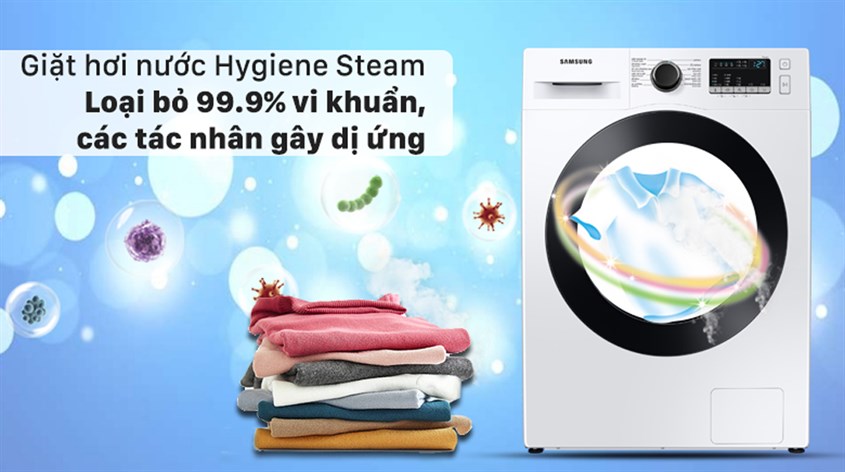 Công nghệ giặt hơi nước Hygiene Steam trên máy giặt SamSung Inverter 9.5 kg WW95T4040CE/SV có khả năng diệt khuẩn hiệu quả