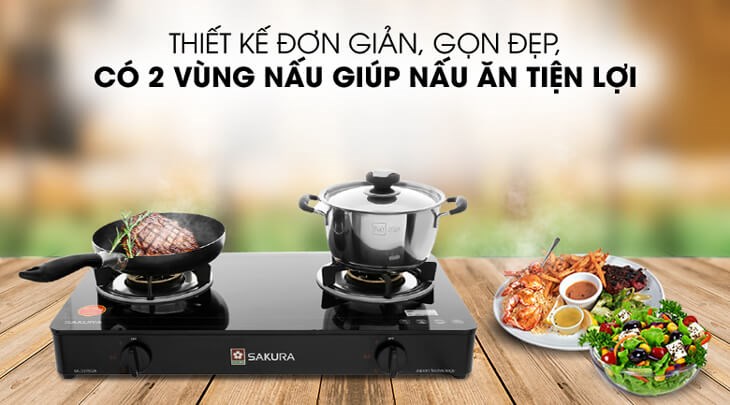 Bếp ga đôi Sakura SA-2375GB sở hữu kiểu dáng đơn giản, đẹp mắt, dễ sử dụng cho mọi không gian bếp