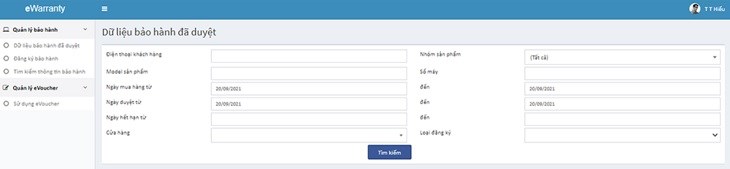 Tra cứu danh sách sản phẩm đã đăng ký thành công bảo hành điện tử
