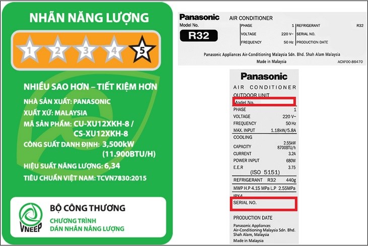 Nhập đúng số máy và kiểu máy trên nhãn tem của máy lạnh Panasonic Inverter 1.5 HP CU/CS-XU12XKH-8 trong tin nhắn