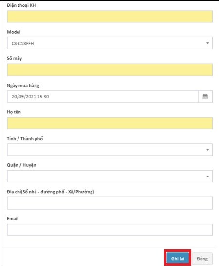 Điền thông tin được yêu cầu rồi nhấp chọn nút Ghi lại