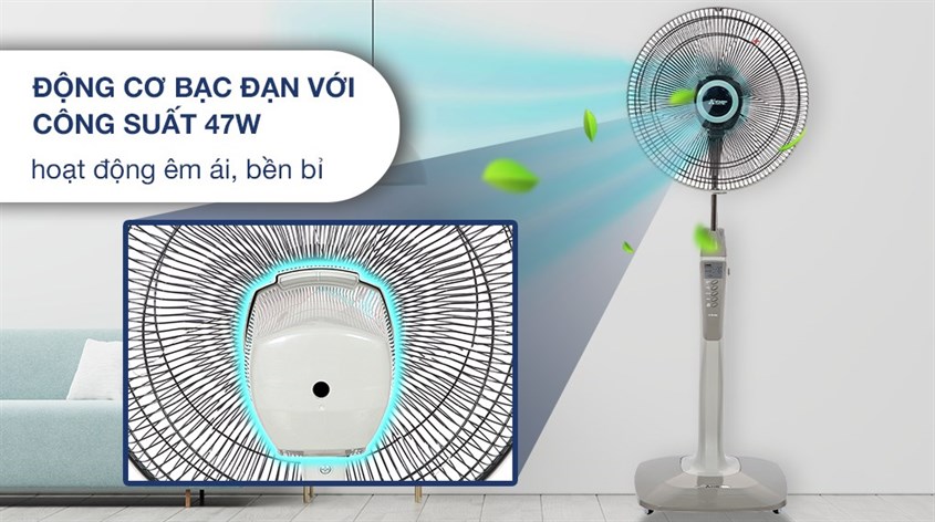 Quạt đứng Mitsubishi Electric 3 cánh LV16-RA SF-GY 47W có động cơ bạc đạn hoạt động bền bỉ, ít tạo tiếng ồn, không gây ảnh hưởng đến mọi người khi quạt hoạt động