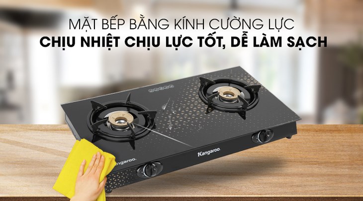 Mặt bếp ga đôi Kangaroo KG8G1C làm bằng kính cường lực sáng bóng, chịu nhiệt tốt Mặt bếp ga đôi Kangaroo KG8G1C làm bằng kính cường lực sáng bóng, chịu nhiệt tốt và dễ vệ sinh