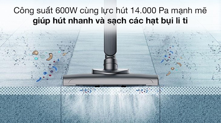 Máy hút bụi cầm tay Deerma DX700S có công suất hoạt động 600W giúp bạn những hạt bụi li ti trong không khí nhanh chóng