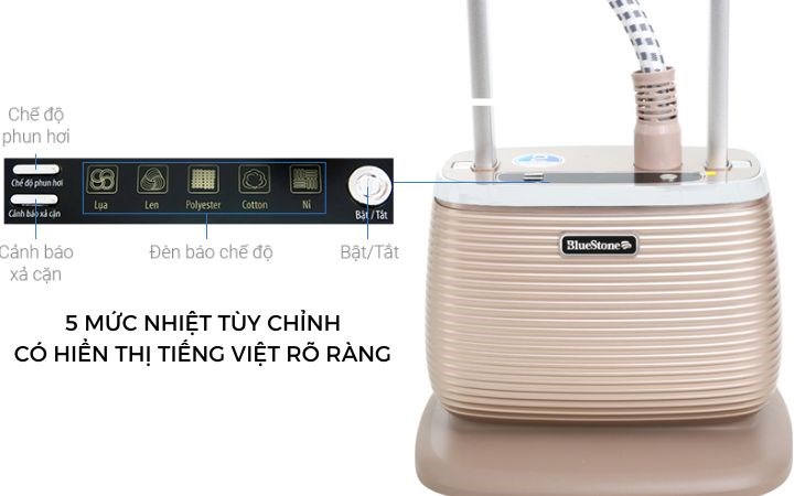 Bàn ủi hơi nước đứng GSB-3951 có bảng điều khiển cảm ứng với 5 mức nhiệt tùy chỉnh tương thích với các chất liệu vải khác nhau