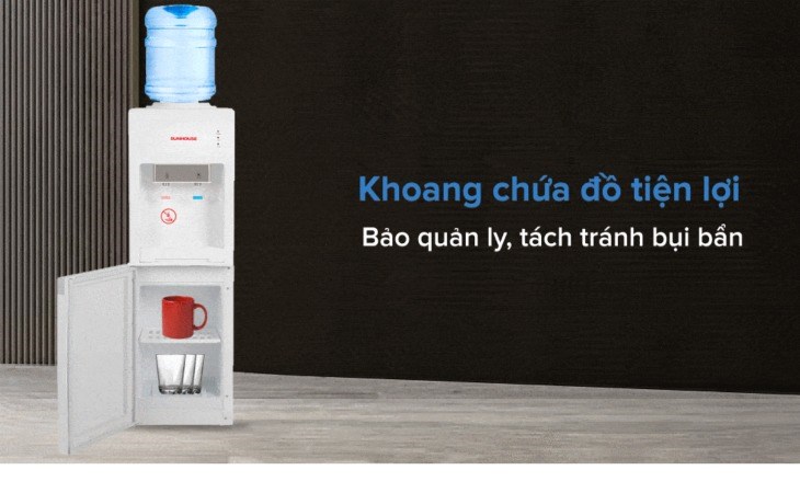 Cây nước nóng lạnh Sunhouse SHD9612 670W có khoang chứa đồ giúp bạn bảo quản được ly tách