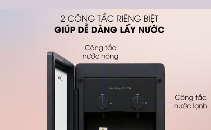 Cây nước nóng lạnh Midea YD1518S-X 498W có công tắc nóng lạnh riêng biệt, giúp bạn dễ dàng điều chỉnh theo nhu cầu