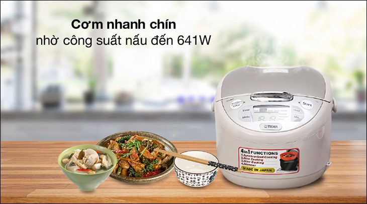 Nồi cơm điện tử Tiger 1 lít JAX-S10W sở hữu dung tích 1 lít cùng công suất lên đến 641W, phục vụ tốt cho gia đình có 2 - 4 thành viên