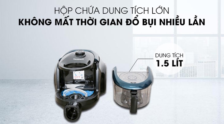 Máy hút bụi dạng hộp Samsung VC18M21M0VN/SV-N có dung tích hộp chứa bụi lớn, cho phép bạn sử dụng trong thời gian dài mà không cần đổ bụi nhiều lần