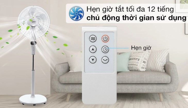 Chức năng hẹn giờ thông minh của quạt đứng Midea DC inverter FS40-15DR lên đến 12 tiếng giúp bạn chủ động được thời gian sử dụng