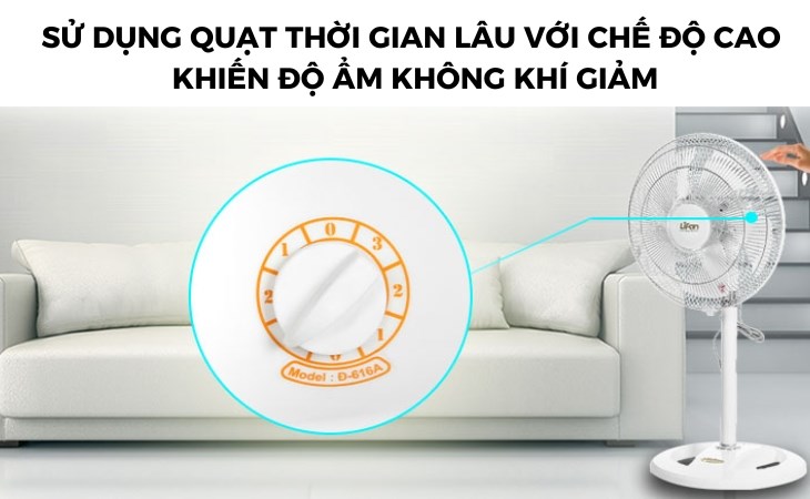 Khi sử dụng quạt đứng Lifan Đ-616A nên bật quạt ở mức trung bình để da không bị khô