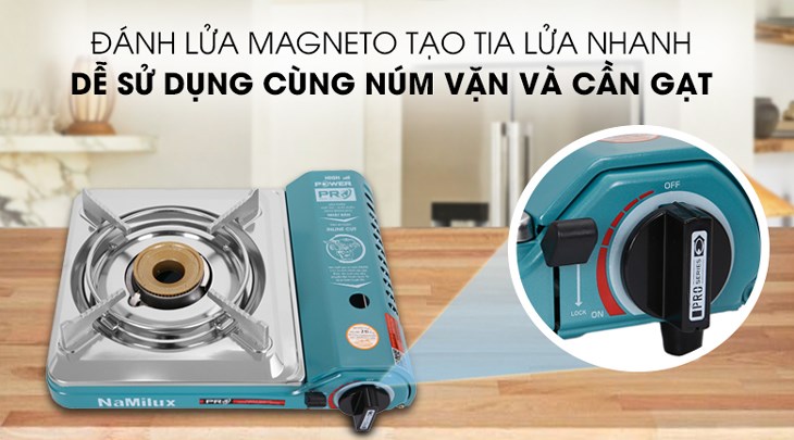 Bếp ga mini Namilux NH-P3031PS cho phép bạn sử dụng dễ dàng qua núm vặn và cần gạt