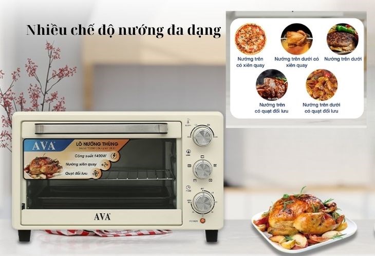 Lò nướng AVA TO2501 25 lít có nhiều chế độ nâu đa dạng, giúp phong phú món ăn hơn