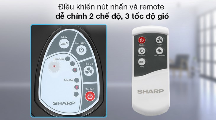 Bạn có thể điều chỉnh tốc độ gió linh hoạt thông qua remote đi kèm của quạt lửng Sharp 3 cánh PJ-L40RV-DG 50W