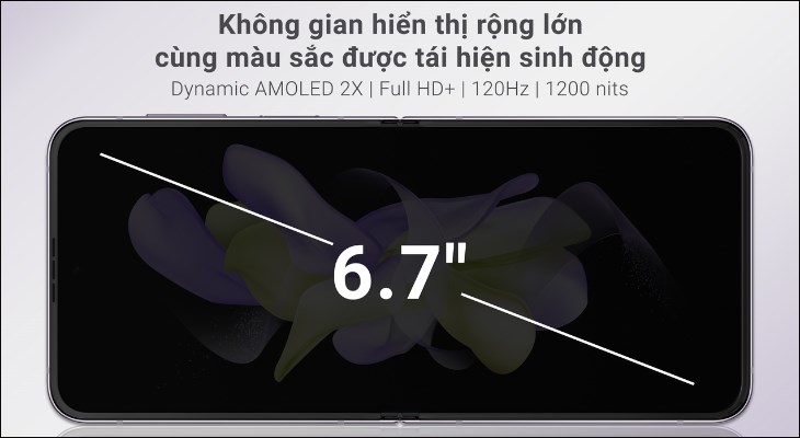 Điện thoại Samsung Galaxy Z Flip4 5G 512GB sở hữu màn hình AMOLED cho khả năng hiển thị hình ảnh sinh động và sắc nét