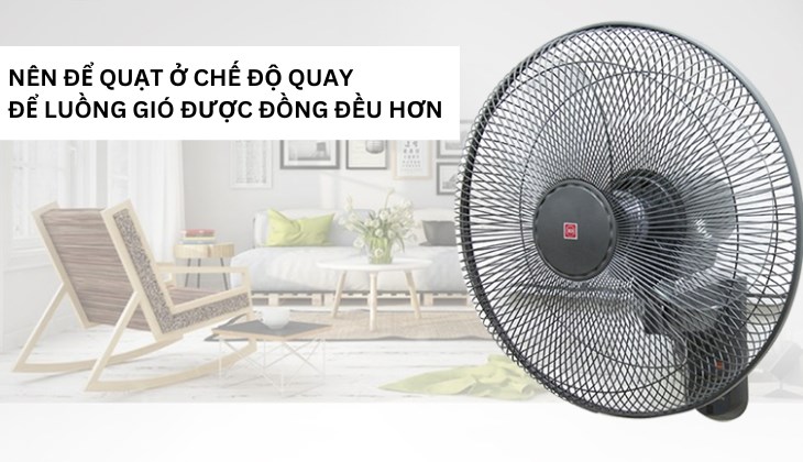 Bạn nên để quạt treo KDK M40M ở chế độ quay thay vì đứng tại chỗ để luồng gió được đồng đều hơn