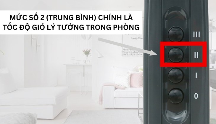 Mức số 2 (trung bình) của quạt đứng KDK P41U chính là tốc độ gió lý tưởng trong phòng