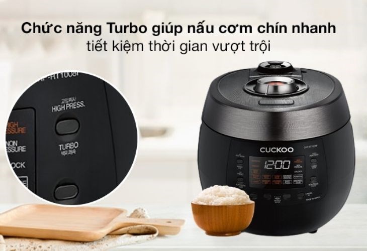 Chức năng Turbo nấu nhanh của nồi cơm điện tử áp suất Cuckoo 1.8 lít CRP-RT1008F/BKTSVNCV phù hợp với những ai không có nhiều thời gian