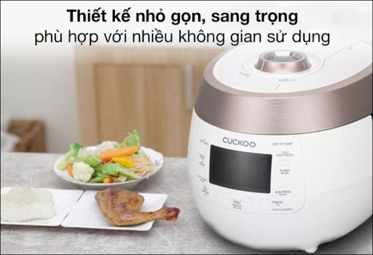 Nồi cơm điện tử áp suất Cuckoo 1.8 lít CRP-RT1008F/WHPGVN có thiết kế nhỏ gọn cùng nhiều chế độ nấu đa dạng giúp người dùng đa dạng món ăn