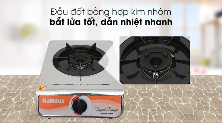 Bếp ga đơn Namilux NH-260ASM sử dụng đầu đốt bằng hợp kim nhôm dẫn nhiệt tốt và bắt nhiệt nhanh chóng