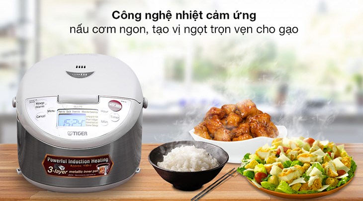 Nồi cơm điện cao tần Tiger 1 lít JKW-A10W sở hữu công nghệ nhiệt cảm ứng giúp nấu cơm ngon