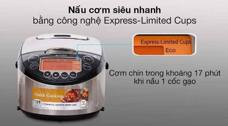 Nồi cơm điện Cao tần Tiger 1 lít JKT-D10V sở hữu công nghệ nấu cơm siêu nhanh Express-Limited Cups