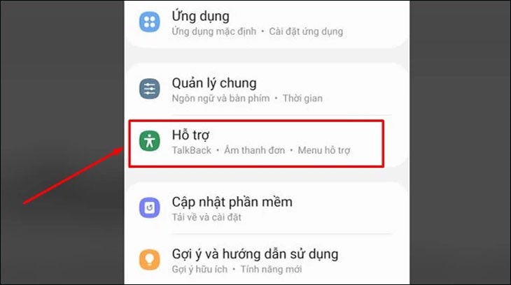 Chọn tiếp mục Hỗ trợ