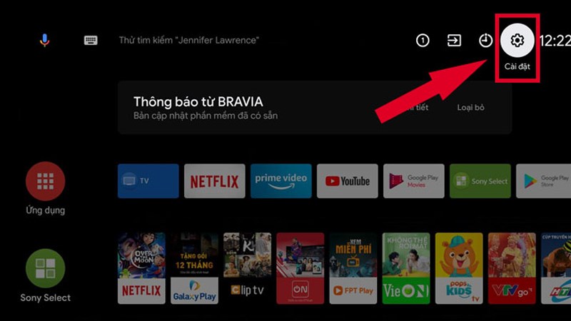 Trên màn hình tivi, vào Cài đặt