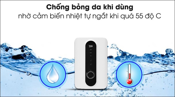 Nhờ cảm biến lưu lượng nước, máy nước nóng trực tiếp Beko 4500W BWI45S2D-213 sẽ tự động ngắt khi mức nhiệt quá 55 độ C, tránh gây bỏng cho người dùng