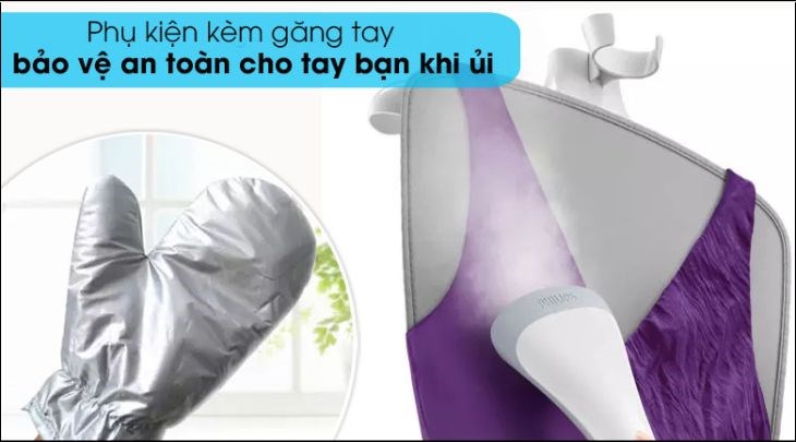 Bàn ủi hơi nước đứng Philips GC487 1800W có đi kèm găng tay cách nhiệt an toàn cho người dùng