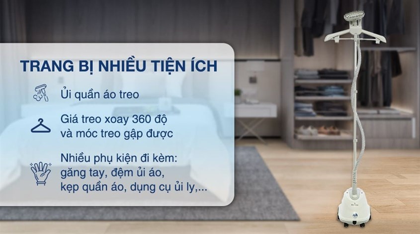 Bàn ủi hơi nước đứng BlueStone GSB-3915 1800W được trang bị thêm tiện ích ủi quần áo treo tiện lợi Bàn ủi hơi nước đứng BlueStone GSB-3915 1800W được trang bị thêm tiện ích ủi quần áo treo tiện lợi