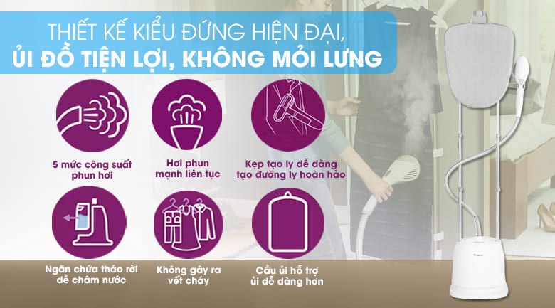 Bàn ủi hơi nước đứng Kangaroo KG-75B8 1580W có thiết kế sang trọng và giúp hạn chế mỏi lưng khi ủi Bàn ủi hơi nước đứng Kangaroo KG-75B8 1580W có thiết kế sang trọng và giúp hạn chế mỏi lưng khi ủi
