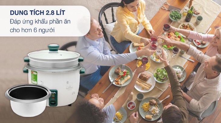 Nồi cơm nắp rời AVA 2.8 lít G2507 nấu được trên 10 cốc gạo, phục vụ tốt cho nhu cầu nấu cơm của gia đình