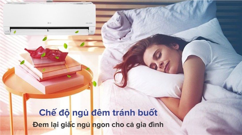 Chế độ ngủ đêm tránh rét buốt trên máy lạnh LG Inverter 1.5 HP V13APFP giúp cả gia đình ngủ ngon và sâu giấc