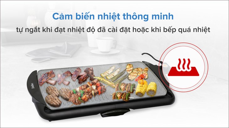 Bếp nướng điện Delites BN03 2000W được trang bị chức năng chống quá nhiệt, giúp ngăn ngừa nguy cơ cháy nổ và đảm bảo an toàn cho người dùng