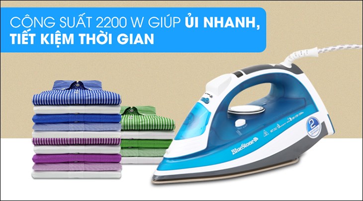 Bàn ủi hơi nước BlueStone SIB-3831 2200W có công suất lớn 2200W, giúp ủi phẳng quần áo nhanh chóng