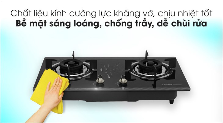 Bếp ga âm Sakura SG-2530GB sử dụng mặt kính cường lực cho phép bạn tiện vệ sinh sau khi dùng