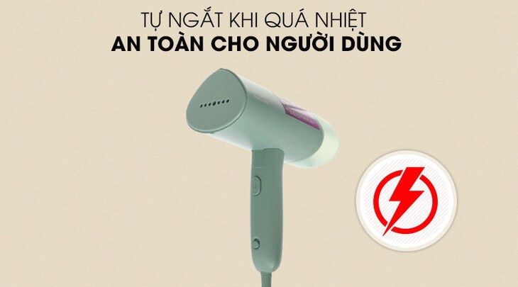 Bàn ủi hơi nước cầm tay Philips STH3010 1090W trang bị tính năng tự ngắt khi quá nhiệt giúp tránh tình trạng cháy quần áo vì nhiệt độ cao