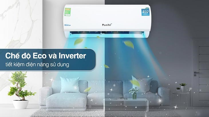 Máy lạnh Funiki Inverter 1 HP HIC09TMU.ST3 trang bị công nghệ Inverter và chế độ tiết kiệm năng lượng Eco giúp tiết kiệm điện năng vượt trội