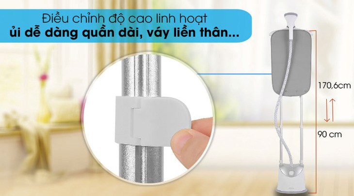 Bàn ủi hơi nước đứng Philips GC487 1800W có thể linh hoạt điều chỉnh chiều cao để ủi quần áo nhẹ nhàng, đơn giản hơn