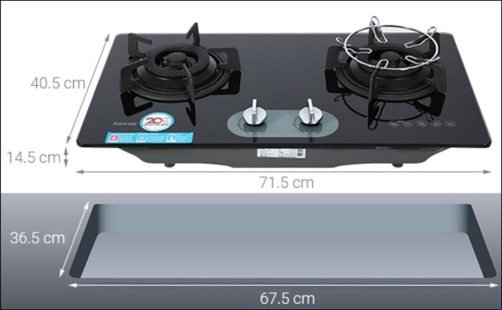 Kích thước của bếp ga âm Rinnai RVB-220G(BG)   
