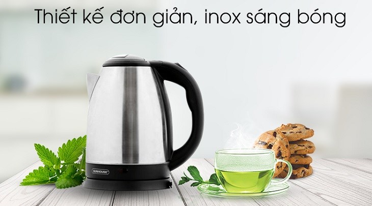 Bình đun siêu tốc Sunhouse 1.8 lít SHD1182 được làm bằng chất liệu inox sáng bóng