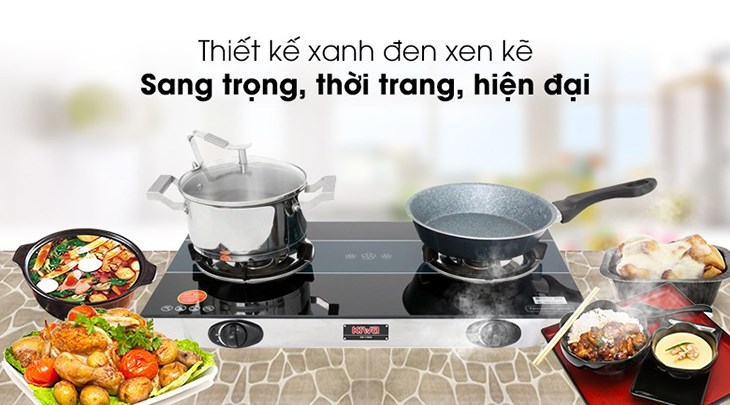 Bếp ga đôi Kiwa KW-770SG nổi bật với thiết kế hiện đại, có 2 vùng nấu giúp tiết kiệm thời gian chế biến các món ăn